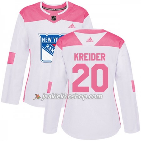 Nainen NHL New York Rangers Pelipaita Chris Kreider 20 Adidas 2017-2018 Valkoinen Vaaleanpunainen Fashion Authentic